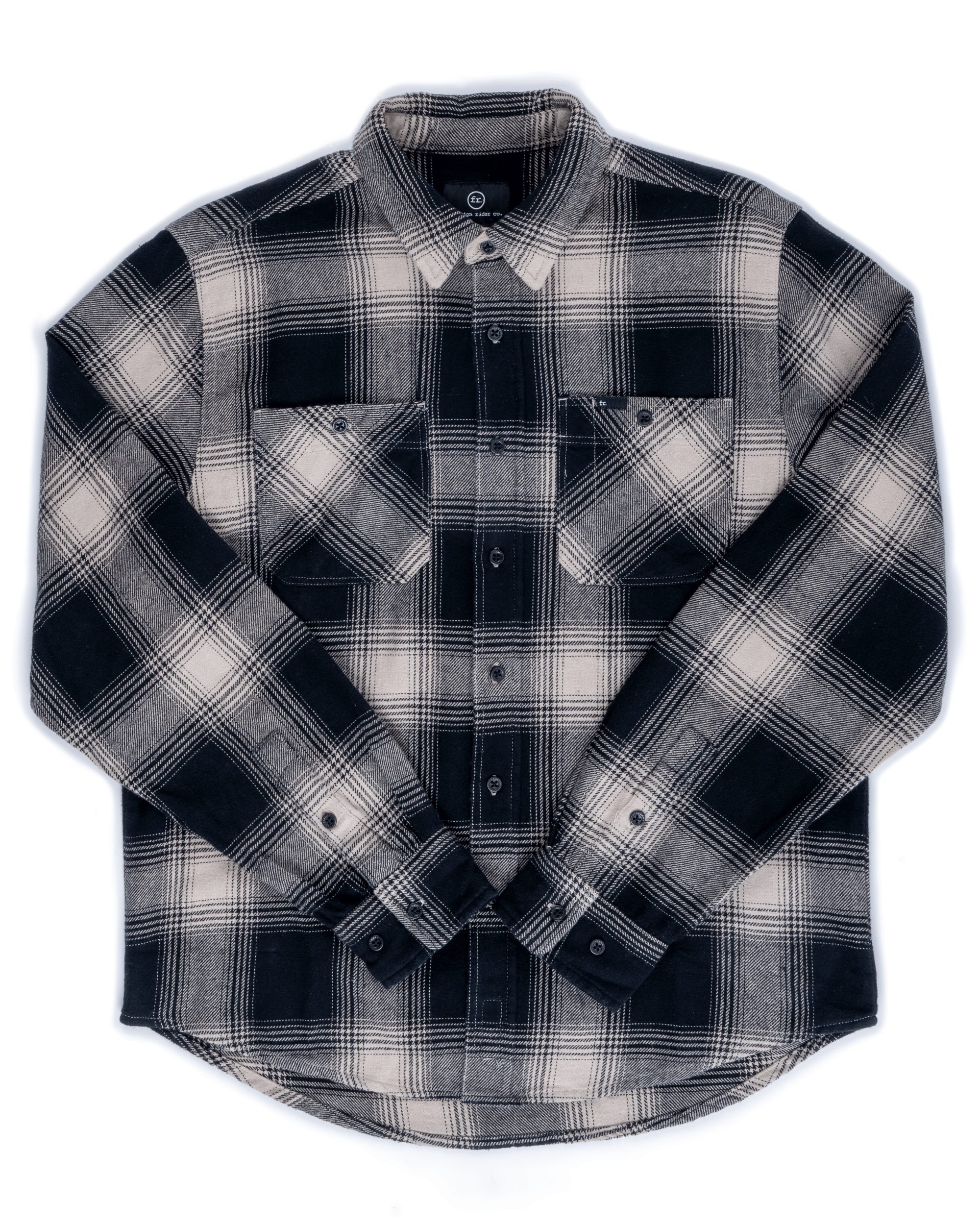 grey and white flannel shirt